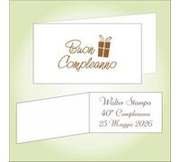 Bigliettino bomboniera bigliettini confetti per Compleanno, 9 x 2,5 cm, 40 pezzi o più, personalizzabile con vostro testo, Decorazione Oro a Caldo, Carta Bianca