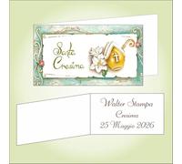 Bigliettino bomboniera bigliettini confetti per Cresima, 9 x 2,5 cm, 40 pezzi o più, personalizzabile con vostro testo, con giglio e dettagli ornamentali in stile classico su sfondo turchese chiaro