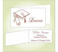 Bigliettino bomboniera bigliettini confetti per Laurea, 9 x 2,5 cm, 40 pezzi o più, personalizzabile con vostro testo, con Carta Bianca con Decoro Rosso a Caldo cappello di laurea e il diploma