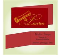 Bigliettino bomboniera bigliettini confetti per Laurea, 9 x 2,5 cm, 40 pezzi o più, personalizzabile con vostro testo, Rosso con Decorazioni Oro con distintivo disegno di una pergamena sulla copertina