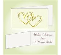 Bigliettino bomboniera bigliettini confetti per Matrimonio, 9 x 2,5 cm, 40 pezzi o più, personalizzabile con vostro testo, Avorio con Cuori Oro