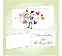 Bigliettino bomboniera bigliettini confetti per Matrimonio, 9 x 2,5 cm, 40 pezzi o più, personalizzabile con vostro testo, Carta Bianca, Design Sposi con Cuori