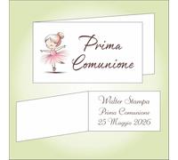 Bigliettino bomboniera bigliettini confetti per Prima Comunione, 9 x 2,5 cm, 40 pezzi o più, personalizzabile con vostro testo, ballerina in tutù rosa su sfondo bianco