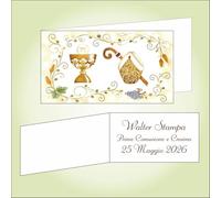 Bigliettino bomboniera bigliettini confetti per Prima Comunione e Cresima per bambina o bambino, 9 x 2,5 cm, 40 pezzi o più, personalizzabile con vostro testo, con simboli in oro a caldo