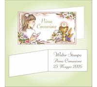 Bigliettino bomboniera bigliettini confetti per Prima Comunione per bambina, 9 x 2,5 cm, 40 pezzi o più, personalizzabile con vostro testo, con bambina in Oro a Caldo