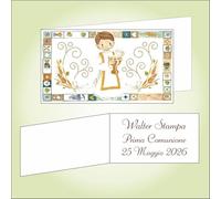 Bigliettino bomboniera bigliettini confetti per Prima Comunione per bambino, 9 x 2,5 cm, 40 pezzi o più, personalizzabile con vostro testo, con bambino, decori in oro a caldo