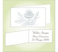 Bigliettino bomboniera bigliettini confetti per Prima Comunione per bambino o bambina, 9 x 2,5 cm, 40 pezzi o più, personalizzabile con vostro testo, con Decorazione Perlata a Caldo