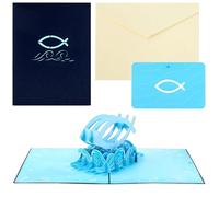 Biglietto 3D Per Comunione,Biglietti Comunione Con Gesù Pesce 3D,Pop Up Gesù Pesce 3D Biglietto,Biglietto Pop Up Prima Comunione e Cresima,Per Ragazzi e Ragazze Biglietto Regalo