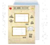 Biglietto 60 anni di matrimonio - regalo anniversario nozze di diamante - formato A4 con busta - da incorniciare - made in Italy.