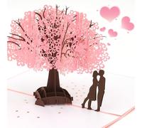 Biglietto Anniversario, Pop Up biglietto Albero di ciliegio in fiore, Biglietto auguri romantico per anniversario fidanzamento per lui, Biglietto regalo san valentino per lei 3D per dire ti amo (rosa)