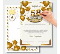 Biglietto Auguri Compleanno, Originale Certificato con Età Personalizzabile | Numeri adesivi inclusi, diploma personalizzato da compilare, grande attestato A4 con busta, regalo compleanno uomo e donna