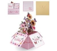 Biglietto Auguri Compleanno Pop Up di Farfalla Monarca, Biglietto di Auguri Pop-Up 3D Tema Farfalla e Fiore Splendido con Busta per Donne Regalo a Sorpresa