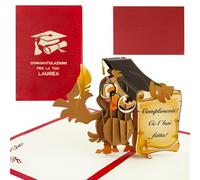 Biglietto Auguri Laurea 3D Biglietto Regalo Pop Up Laurea Rosso con Gufo con Cappello Congratulazione Gadget Laurea per Donna Uomo Addobbi Cerimonia Università