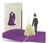 Biglietto auguri sposi 3d, invito matrimonio laser pop up con motivo centrale a comparsa, ideale per cerimonie e anniversari, elegante e originale, busta inclusa, colore lilla