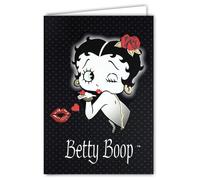 Biglietto BETTY BOOP Licenza Ufficiale Ritratto Colore Brillante Baci Cuore Rosa Rosso Pin-up - Biglietto aperto bianco 23 x 17 cm - Con Busta Bianca 12 x 17,5 cm - Per Compleanno Partenza in Pensione