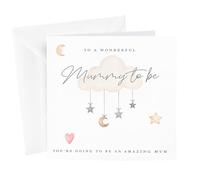 Biglietto bianco di alta qualità con scritta "To a wonderful Mummy to be", design a nuvola, per baby shower, annuncio di gravidanza, 15 x 15 cm, design minimalista con busta, interno bianco per