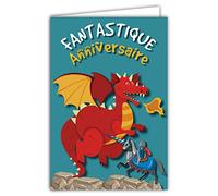 Biglietto Compleanno Drago Animale Fantastico Ragazzo Cavaliere Cavaliere Illustrazione con Busta Formato 12 x 17,5 cm Carta 300 gr Lucido proveniente da foreste gestite sostenibilmente Made in France 69-8049