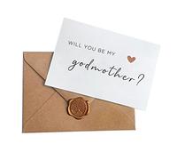 Biglietto con scritta "Will You Be My Godmother Card" con busta Kraft e sigillo di cera, elegante linea stampata su carta pesante, biglietti da proposta madrina
