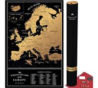 Biglietto da grattare d'Europa, grande poster da viaggio europeo, 24 x 16, nero e oro, con città, facile da incorniciare, carta da viaggio di alta qualità con puntine, gratta e accessori