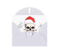Biglietto d'auguri bianco con teschio YYHWHJDE che indossa cappello di Babbo Natale, 15,2 x 10,2 cm, con effetto perlato su entrambi i lati e inchiostro ecologico