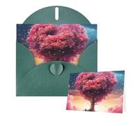 Biglietto d'auguri con buste, con scritta "Thinking of You", biglietto di auguri colorato con albero a forma di cuore, per tutte le occasioni, compleanno, ringraziamento, biglietti per inviti di nozze