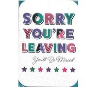 Biglietto d'auguri con scritta "Sorry You're Leaving", misura grande, motivo viola, verde, rosa