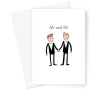 Biglietto d'auguri Mr and Mr | Biglietto di congratulazioni per matrimoni gay, LGBTQ+Just Married Card, per coppia gay, due sposi che si tengono per mano appena sposati