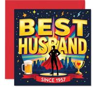 Biglietto d'auguri per 69° anniversario - Legendary Vibes Since 1957 - design supereroe marito con trofeo e birra - Un anno d'oro che vale la pena festeggiare - quadrato da 145 mm, busta inclusa