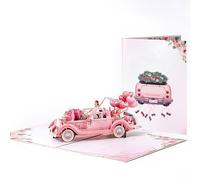 Biglietto d'auguri per auto nuziale pop-up 3D, auto d'epoca con copertina floreale ad acquerello, biglietto di congratulazioni regalo per sposi, anniversario, San Valentino, matrimonio (1Pcs)