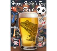 Biglietto d'auguri per la festa del papà, con rana e rospo, formato A5, per papà e pub, birra PP159