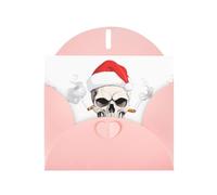 Biglietto d'auguri rosa con teschio YYHWHJDE che indossa un cappello di Babbo Natale, 15,2 x 10,2 cm, con effetto perlato su entrambi i lati e inchiostro ecologico