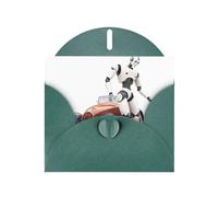 Biglietto d'auguri verde scuro con immagine robot YYHWHJDE che scende dall'auto, 15,2 x 10,2 cm, con effetto perlato su entrambi i lati e inchiostro ecologico