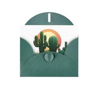 Biglietto d'auguri verde scuro WHJSHOP Cactus before sunset Prints, carta perlescente di alta qualità, effetto perlato, busta di carta perlata su entrambi i lati