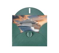 Biglietto d'auguri verde scuro WHJSHOP Cruise ship on the sea Prints, carta perlescente di alta qualità, effetto perlato, busta di carta perlata su entrambi i lati