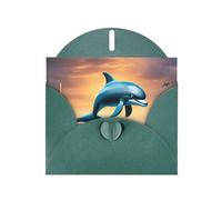 Biglietto d'auguri verde scuro WHJSHOP Winter the delphin Prints, carta perlescente di alta qualità, double face, effetto perlato, busta di carta perlata con fibbia d'amore