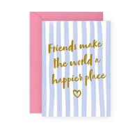 Biglietto di amicizia - "Friends Make the World a Happier Place" - Biglietto di ringraziamento premuroso per lei, lui, BFF, amico di lavoro, bestie, uomini, donne, carino pastello per il giorno delle