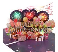 Biglietto di anniversario di matrimonio, biglietto musicale pop-up con luci pirotecniche per coppia, donne, moglie, lei, per il 1°, 5°, 10°, 15°, 25°, 30°, 40°, 50°, 60° anniversario di matrimonio