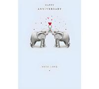 Biglietto di anniversario - Elefanti e cuori - Finitura speciale - Prodotto nel Regno Unito - Ecologico