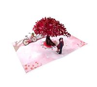 Biglietto di auguri 3D pop-up con albero d'amore e coppia, romantico effetto con petali di cuore e bicicletta vintage, con busta bianca, regalo per San Valentino, anniversario, matrimonio, compleanno