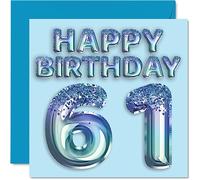 Biglietto di auguri 61° compleanno da uomo con palloncino blu glitterato 61 anni zio nonno nonno nonno nonno nonno nonno nonno nonno nonno nonno nonno nonno nonno nonno