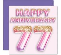 Biglietto di auguri 77° anniversario moglie fidanzata marito fidanzato con palloncino glitterato rosa e viola biglietti di auguri il 77° anniversario della famiglia 145mm