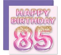 Biglietto di auguri 85° compleanno da donna con palloncini glitterati rosa e viola biglietti di auguri la mamma di 85 anni grande bambinaia nonna nonna 145mm 85 mm