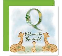 Biglietto di auguri bambini unisex con scritta in lingua inglese "Welcome to the world Q" "Congratulations Baby Cards Newborn Well Done Congrats New Baby Cards Welcome To The World" 145mm