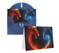 Biglietto di auguri bianco 10,2 x 15,2 cm, con buste, draghi di fuoco e ghiaccio, biglietti di ringraziamento blu per tutte le occasioni, per Natale, vacanze, compleanni, lauree, anniversari