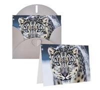 Biglietto di auguri bianco 10,2 x 15,2 cm, con buste, leopardo delle nevi dagli occhi azzurri, biglietti di ringraziamento grigi per tutte le occasioni, per Natale, vacanze, compleanni, lauree