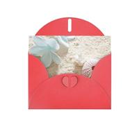 Biglietto di auguri bianco con fiore blu con stelle marine sulla spiaggia, per compleanni, San Valentino, feste, matrimoni, 10,2 x 15,2 cm, busta rossa