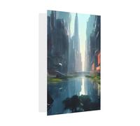 Biglietto di auguri bianco con la città sull'acqua, 10 x 15 cm, adatto per tutte le occasioni.