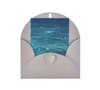 Biglietto di auguri bianco con motivo mare blu scuro, 10,2 x 15,2 cm, adatto per tutte le occasioni.