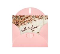 Biglietto di auguri bianco con motivo romantico con bicicletta sotto il cuore dell'albero per compleanni, San Valentino, feste, matrimoni, busta rosa da 10,2 x 15,2 cm