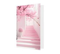 Biglietto di auguri bianco con scala in fiore di ciliegio, 10 x 15 cm, biglietto di auguri #Holiday, adatto per tutte le occasioni.